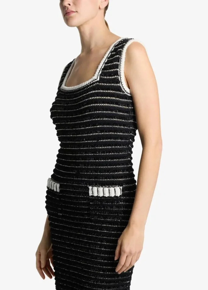 St John Dresses Women Sleeveless Eyelash Tweed Dress Blackecru St John Dresses Women Sleeveless Eyelash Tweed Dress Blackecru