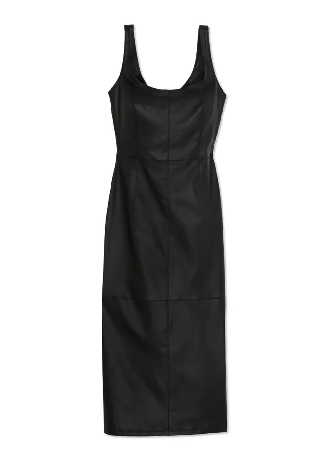 St John Dresses Women Stretch Nappa Leather Dress Black