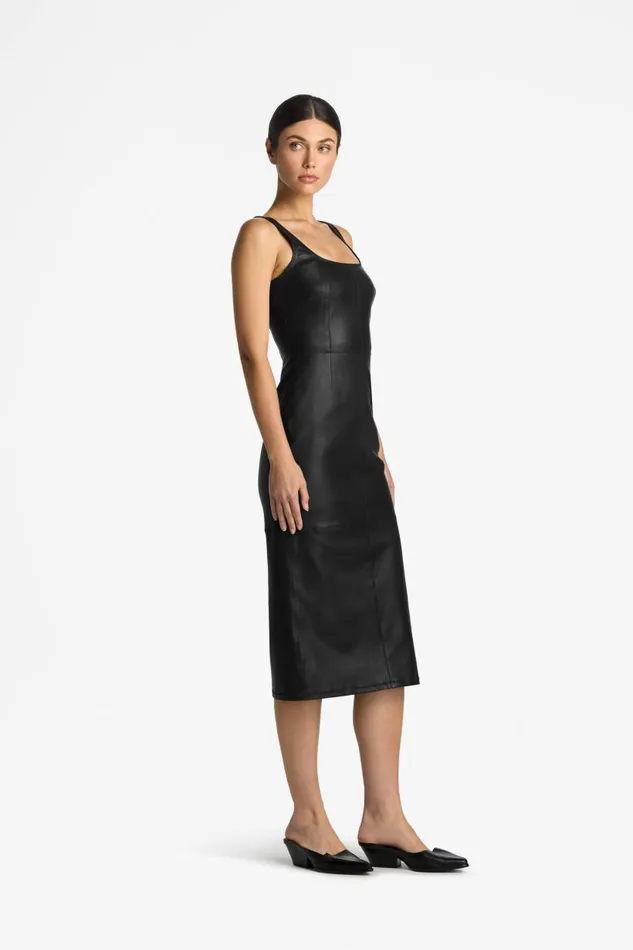 St John Dresses Women Stretch Nappa Leather Dress Black St John Dresses Women Stretch Nappa Leather Dress Black
