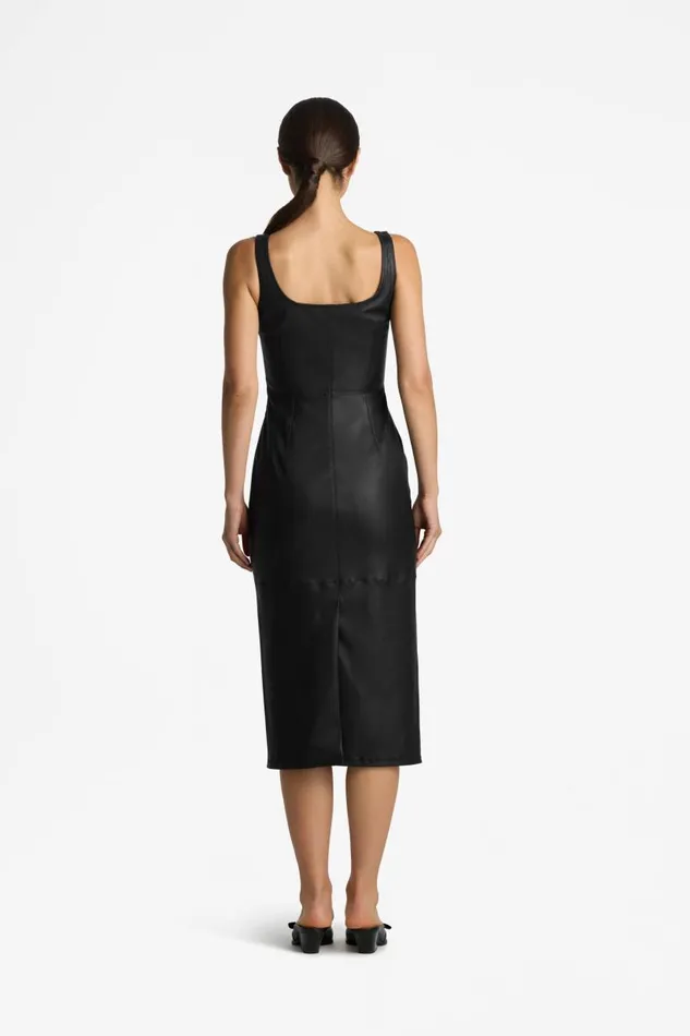 St John Dresses Women Stretch Nappa Leather Dress Black St John Dresses Women Stretch Nappa Leather Dress Black