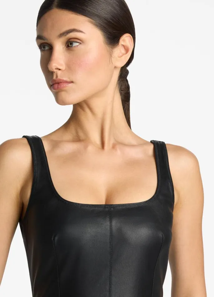 St John Dresses Women Stretch Nappa Leather Dress Black St John Dresses Women Stretch Nappa Leather Dress Black