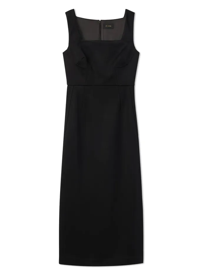 St John Dresses Women Stretch Square Neck Dress Black