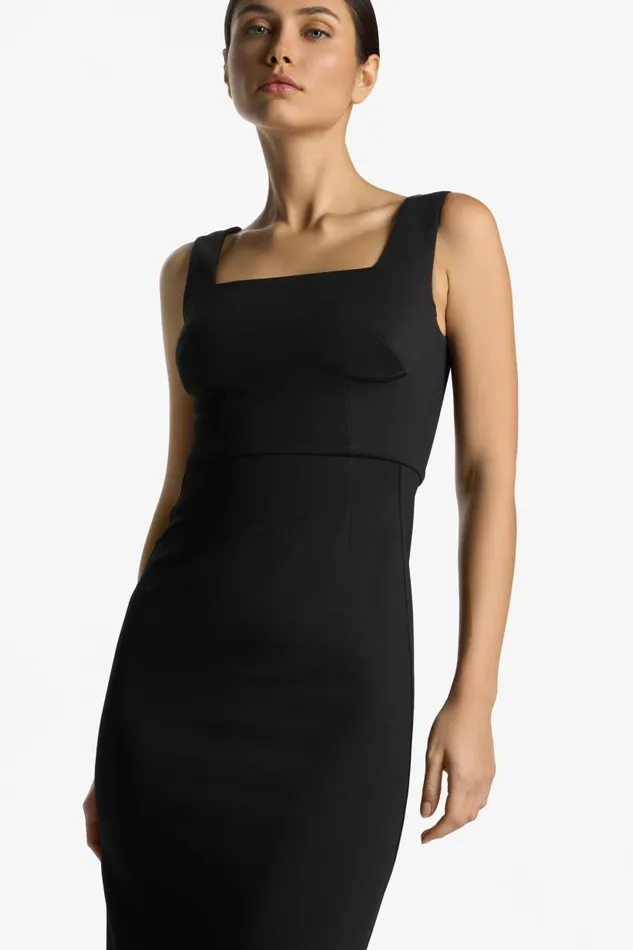 St John Dresses Women Stretch Square Neck Dress Black St John Dresses Women Stretch Square Neck Dress Black