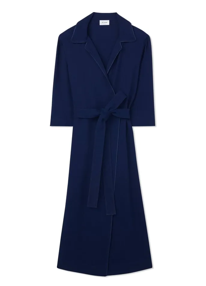St John Dresses Women Textured Crepe Wrap Dress Royal Blue