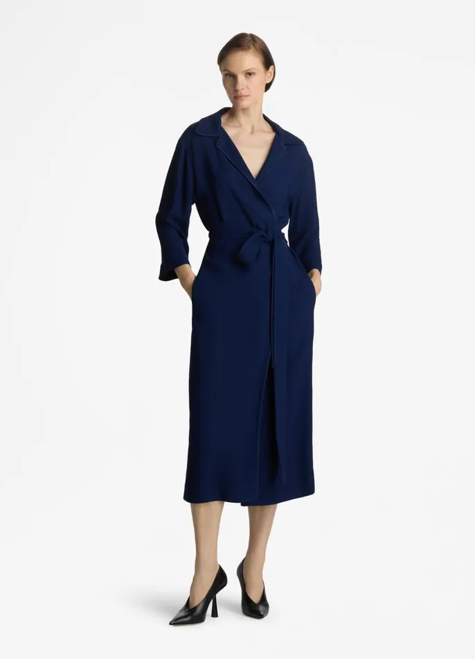 St John Dresses Women Textured Crepe Wrap Dress Royal Blue St John Dresses Women Textured Crepe Wrap Dress Royal Blue