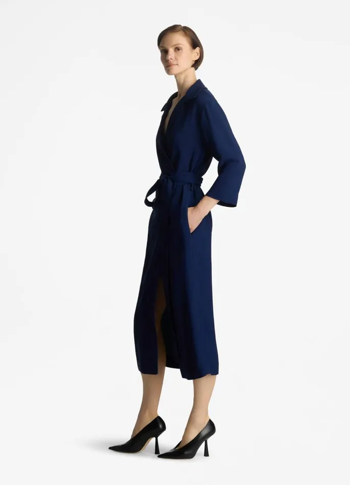 St John Dresses Women Textured Crepe Wrap Dress Royal Blue St John Dresses Women Textured Crepe Wrap Dress Royal Blue