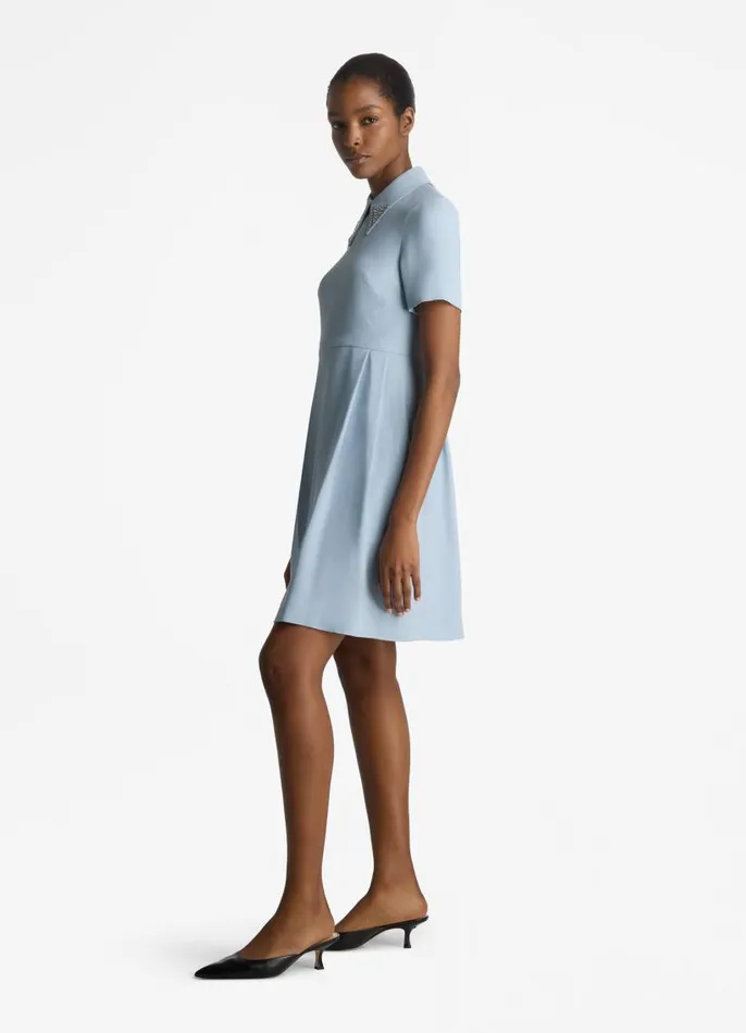 St John Dresses Women Textured Knit Collared Dress Powder Blue St John Dresses Women Textured Knit Collared Dress Powder Blue