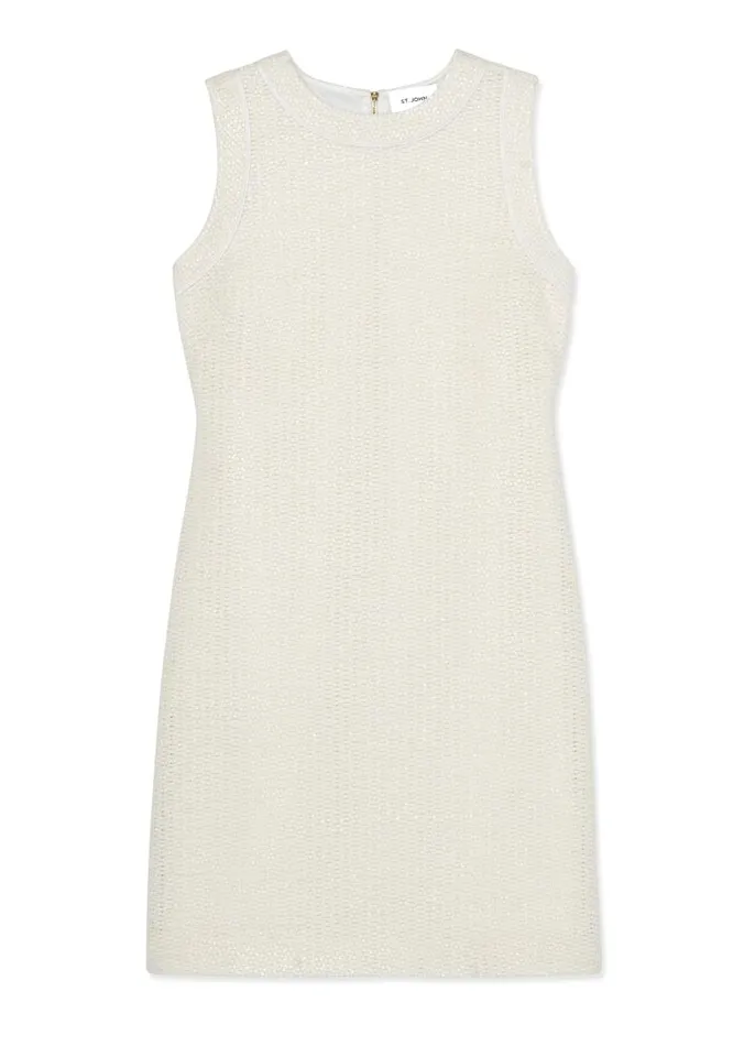 St John Dresses Women Textured Open Weave Dress Ivory Multi