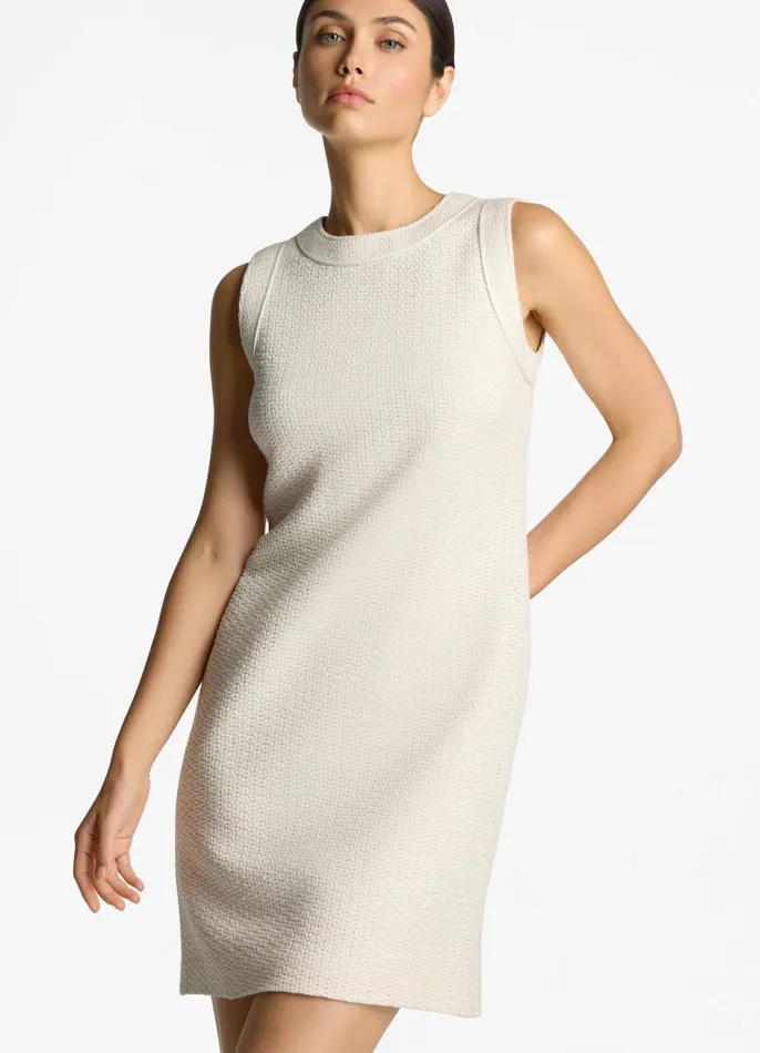 St John Dresses Women Textured Open Weave Dress Ivory Multi St John Dresses Women Textured Open Weave Dress Ivory Multi