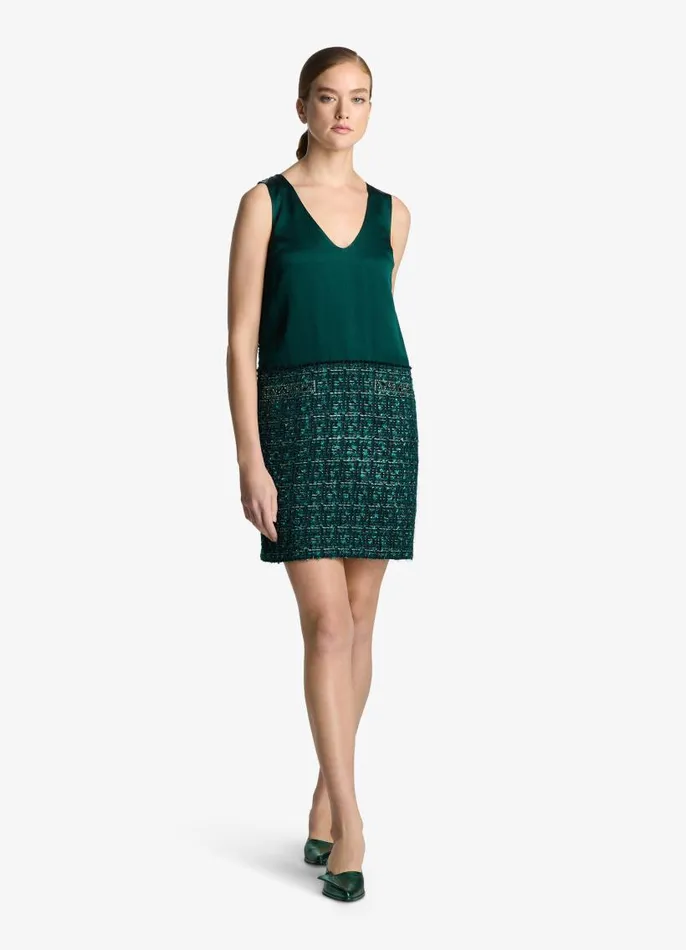 St John Dresses Women Twill Tweed Mixed Media Dress Spruce Multi St John Dresses Women Twill Tweed Mixed Media Dress Spruce Multi