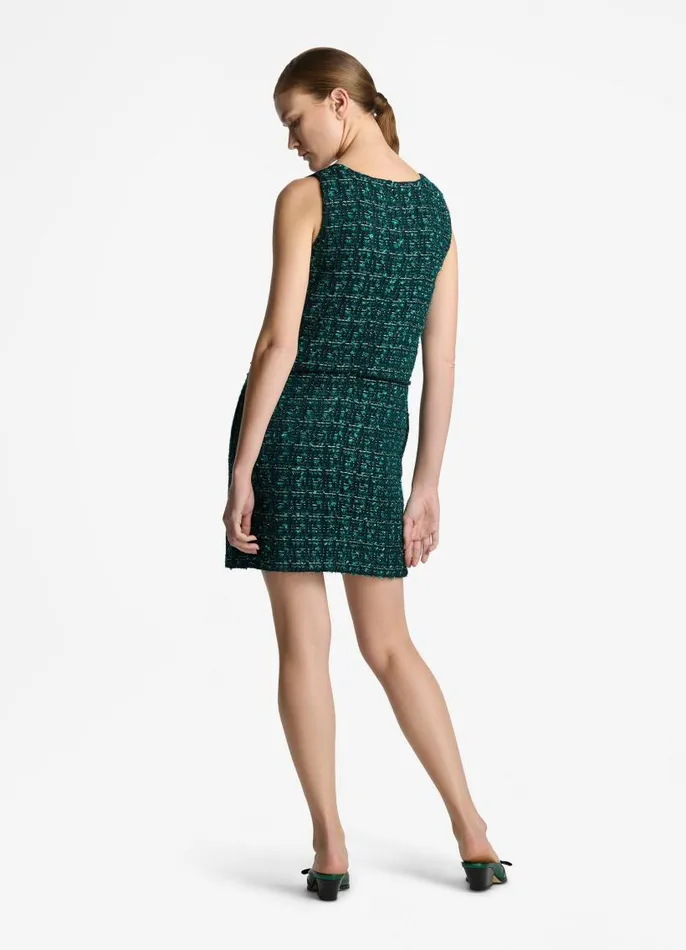 St John Dresses Women Twill Tweed Mixed Media Dress Spruce Multi St John Dresses Women Twill Tweed Mixed Media Dress Spruce Multi