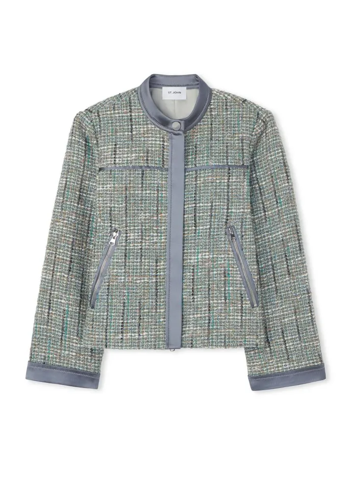 St John Elevated Essentials Women Lurex Tweed Jacket Slate Multi