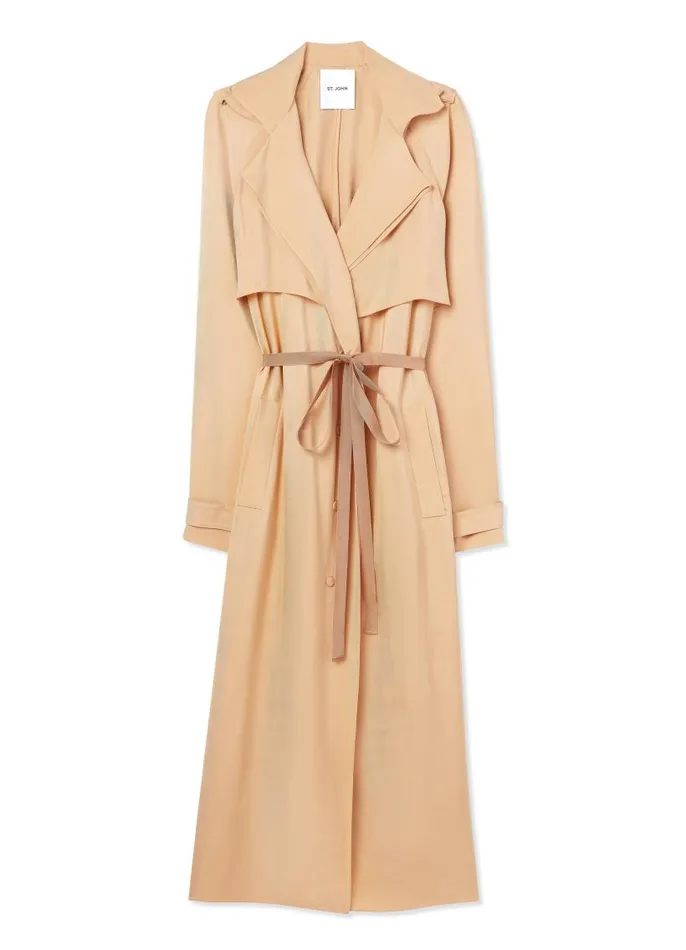 St John Elevated Essentials Women Satin Back Crepe Trench Jacket Macaroon