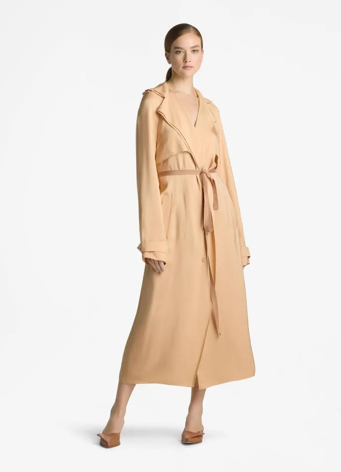 St John Elevated Essentials Women Satin Back Crepe Trench Jacket Macaroon St John Elevated Essentials Women Satin Back Crepe Trench Jacket Macaroon