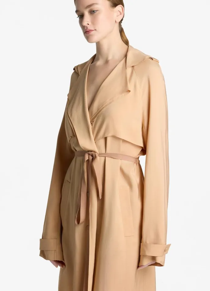St John Elevated Essentials Women Satin Back Crepe Trench Jacket Macaroon St John Elevated Essentials Women Satin Back Crepe Trench Jacket Macaroon