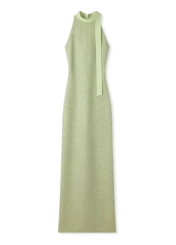 St John Evening Gowns Women Halter Stretch Sequin Twill Knit Gown Chartreusemint Multi
