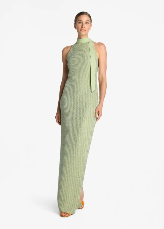 St John Evening Gowns Women Halter Stretch Sequin Twill Knit Gown Chartreusemint Multi St John Evening Gowns Women Halter Stretch Sequin Twill Knit Gown Chartreusemint Multi