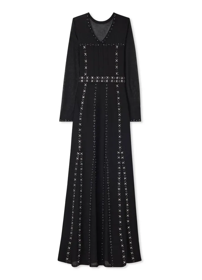 St John Evening Gowns Women Long Sleeve Studded Gown Black
