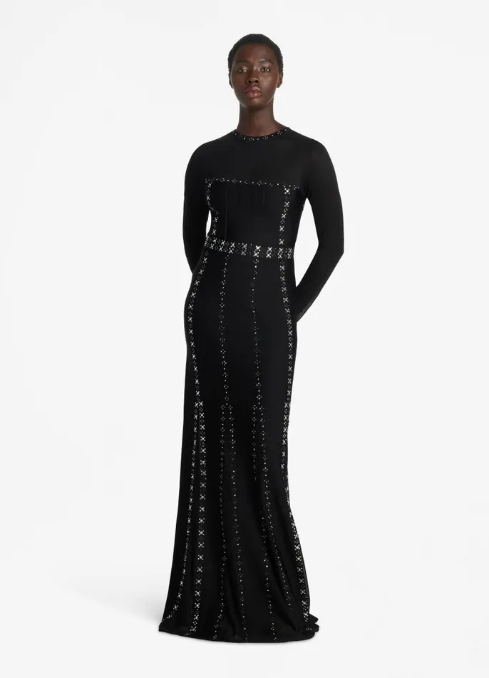 St John Evening Gowns Women Long Sleeve Studded Gown Black St John Evening Gowns Women Long Sleeve Studded Gown Black