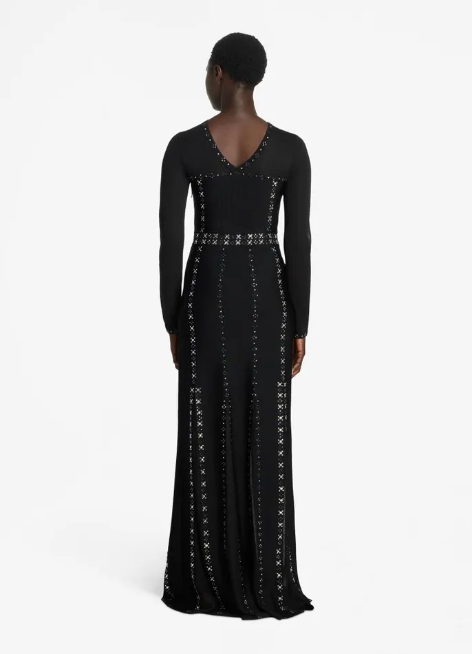 St John Evening Gowns Women Long Sleeve Studded Gown Black St John Evening Gowns Women Long Sleeve Studded Gown Black