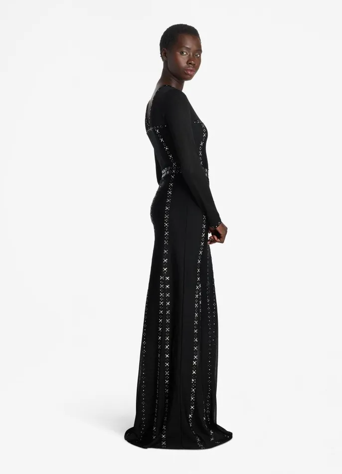 St John Evening Gowns Women Long Sleeve Studded Gown Black St John Evening Gowns Women Long Sleeve Studded Gown Black