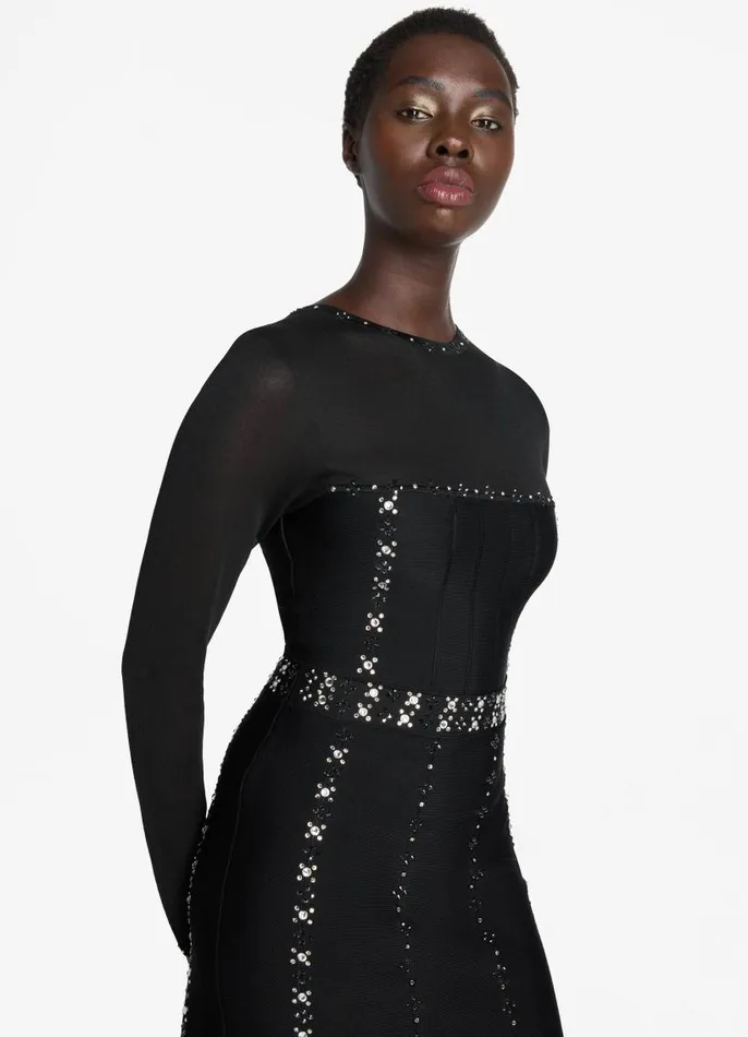 St John Evening Gowns Women Long Sleeve Studded Gown Black St John Evening Gowns Women Long Sleeve Studded Gown Black