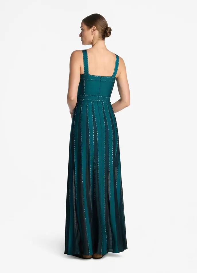 St John Evening Gowns Women Mixed Knit Embellished Gown Teal St John Evening Gowns Women Mixed Knit Embellished Gown Teal