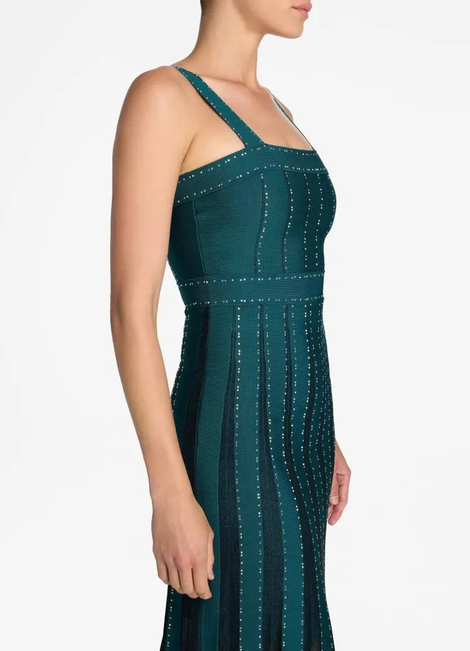 St John Evening Gowns Women Mixed Knit Embellished Gown Teal St John Evening Gowns Women Mixed Knit Embellished Gown Teal