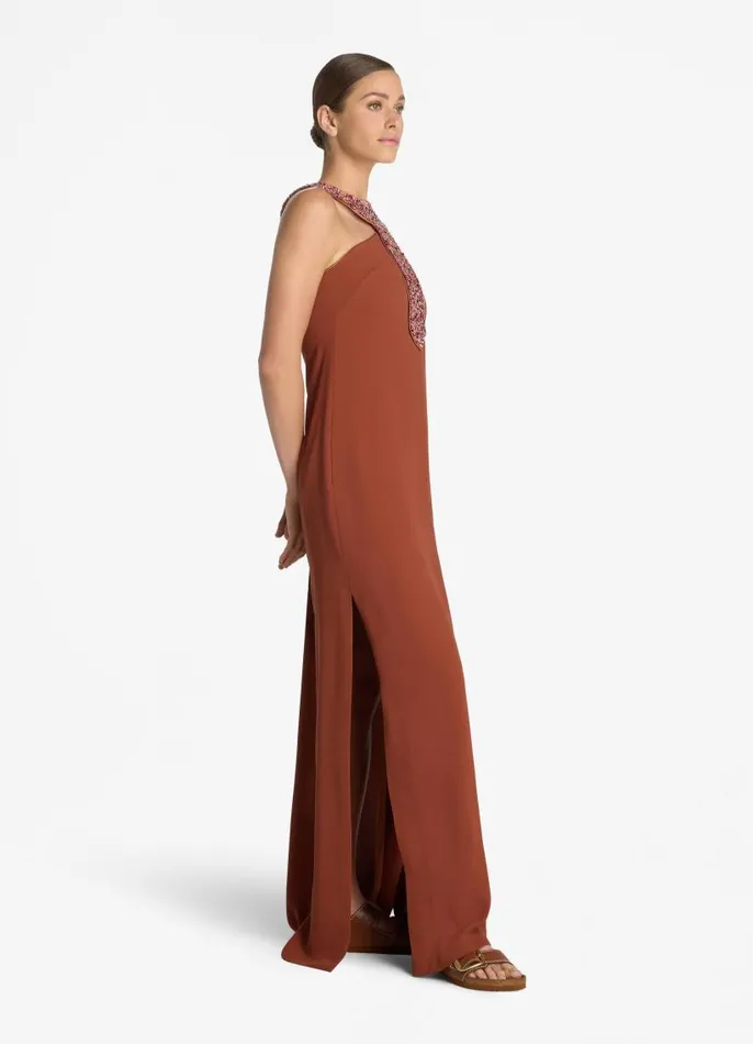 St John Evening Gowns Women Satin Back Crepe Embellished Collar Dress Brickcranberry Multi St John Evening Gowns Women Satin Back Crepe Embellished Collar Dress Brickcranberry Multi
