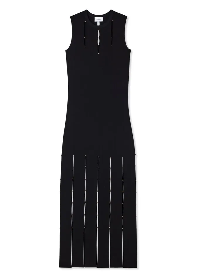 St John Evening Gowns Women Stretch Knit Slit Gown Black