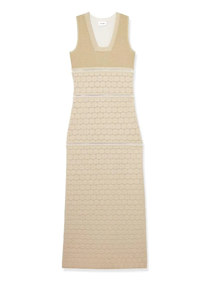 St John Formal and Evening Wear Women Lurex Pointelle Knit Gown Ecrugold Lurex Multi