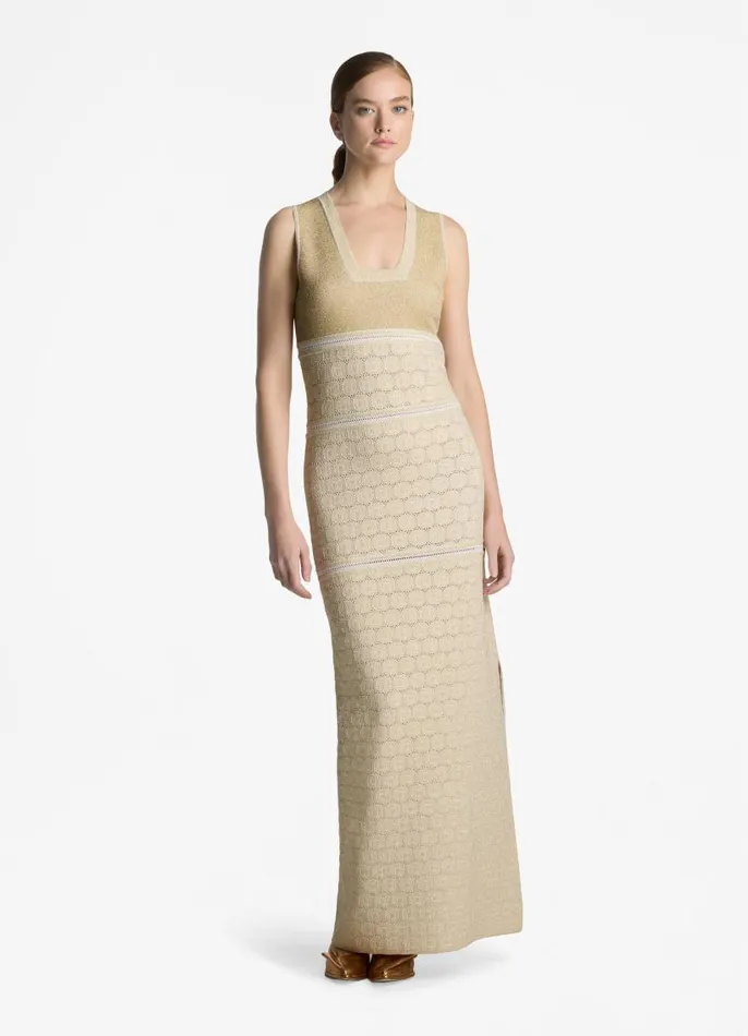 St John Formal and Evening Wear Women Lurex Pointelle Knit Gown Ecrugold Lurex Multi St John Formal and Evening Wear Women Lurex Pointelle Knit Gown Ecrugold Lurex Multi