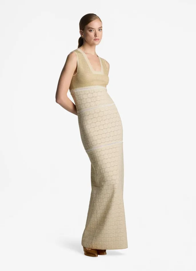 St John Formal and Evening Wear Women Lurex Pointelle Knit Gown Ecrugold Lurex Multi St John Formal and Evening Wear Women Lurex Pointelle Knit Gown Ecrugold Lurex Multi