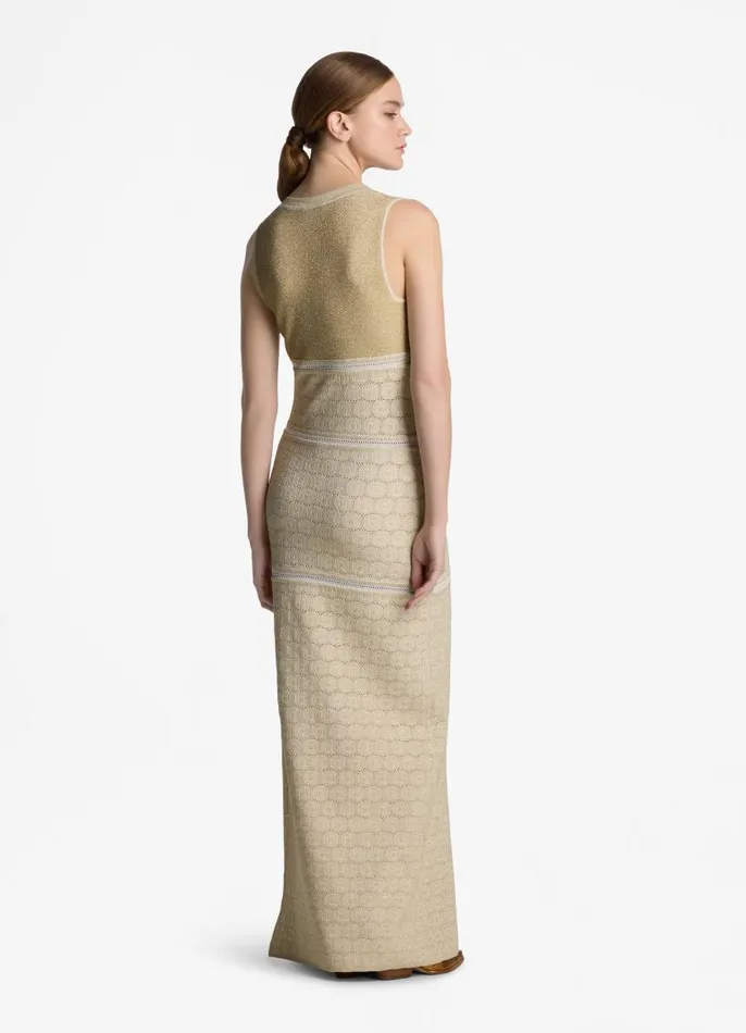 St John Formal and Evening Wear Women Lurex Pointelle Knit Gown Ecrugold Lurex Multi St John Formal and Evening Wear Women Lurex Pointelle Knit Gown Ecrugold Lurex Multi