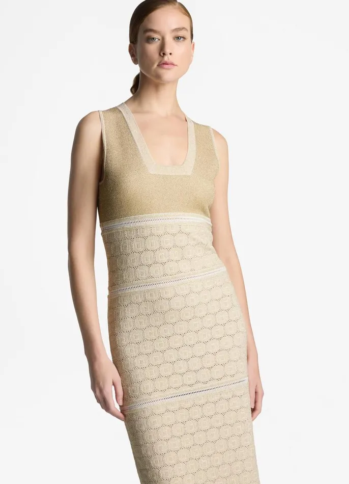 St John Formal and Evening Wear Women Lurex Pointelle Knit Gown Ecrugold Lurex Multi St John Formal and Evening Wear Women Lurex Pointelle Knit Gown Ecrugold Lurex Multi