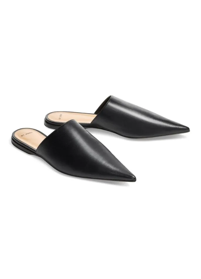 St John Handbags and Shoes Women Flat Leather Mule Black St John Handbags and Shoes Women Flat Leather Mule Black
