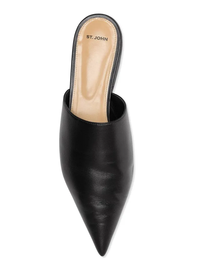St John Handbags and Shoes Women Flat Leather Mule Black St John Handbags and Shoes Women Flat Leather Mule Black