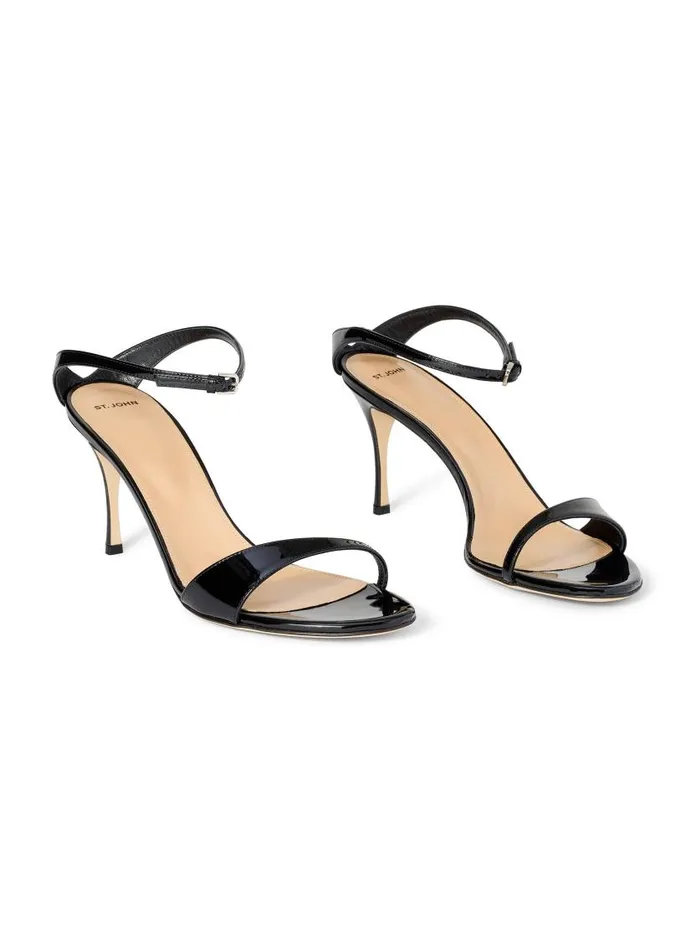 St John Handbags and Shoes Women Laminated Leather Sandal Black St John Handbags and Shoes Women Laminated Leather Sandal Black