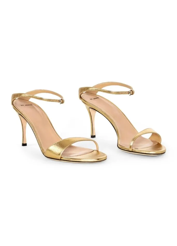 St John Handbags and Shoes Women Laminated Leather Sandal Gold St John Handbags and Shoes Women Laminated Leather Sandal Gold
