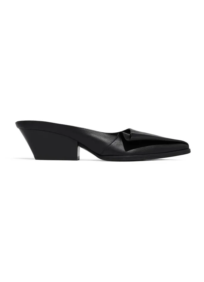 St John Handbags and Shoes Women Pleated Leather Mule Black