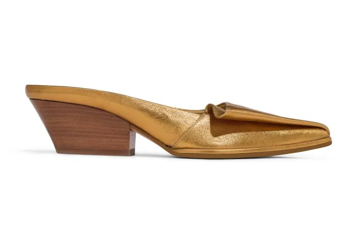 St John Handbags and Shoes Women Pleated Leather Mule Gold