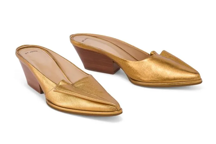 St John Handbags and Shoes Women Pleated Leather Mule Gold St John Handbags and Shoes Women Pleated Leather Mule Gold