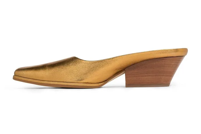 St John Handbags and Shoes Women Pleated Leather Mule Gold St John Handbags and Shoes Women Pleated Leather Mule Gold