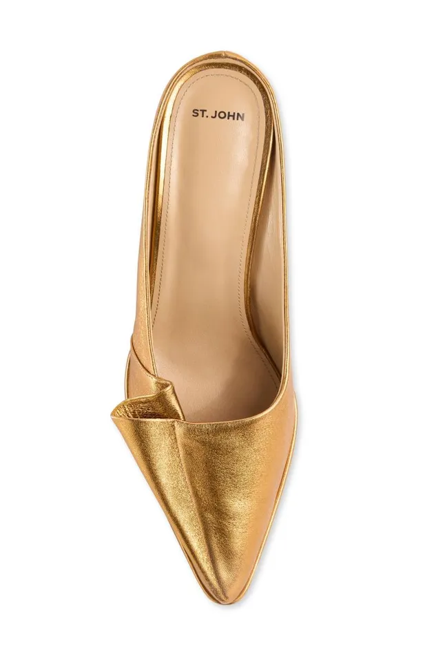 St John Handbags and Shoes Women Pleated Leather Mule Gold St John Handbags and Shoes Women Pleated Leather Mule Gold