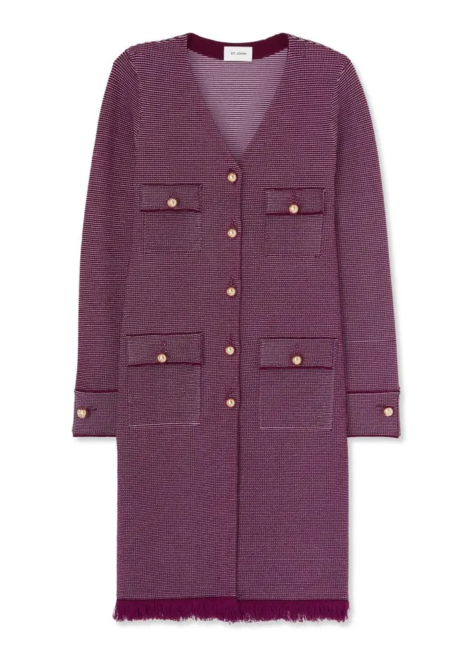 St John Jackets and Coats Women BiTonal Knit Long Jacket Deep Plumamethyst