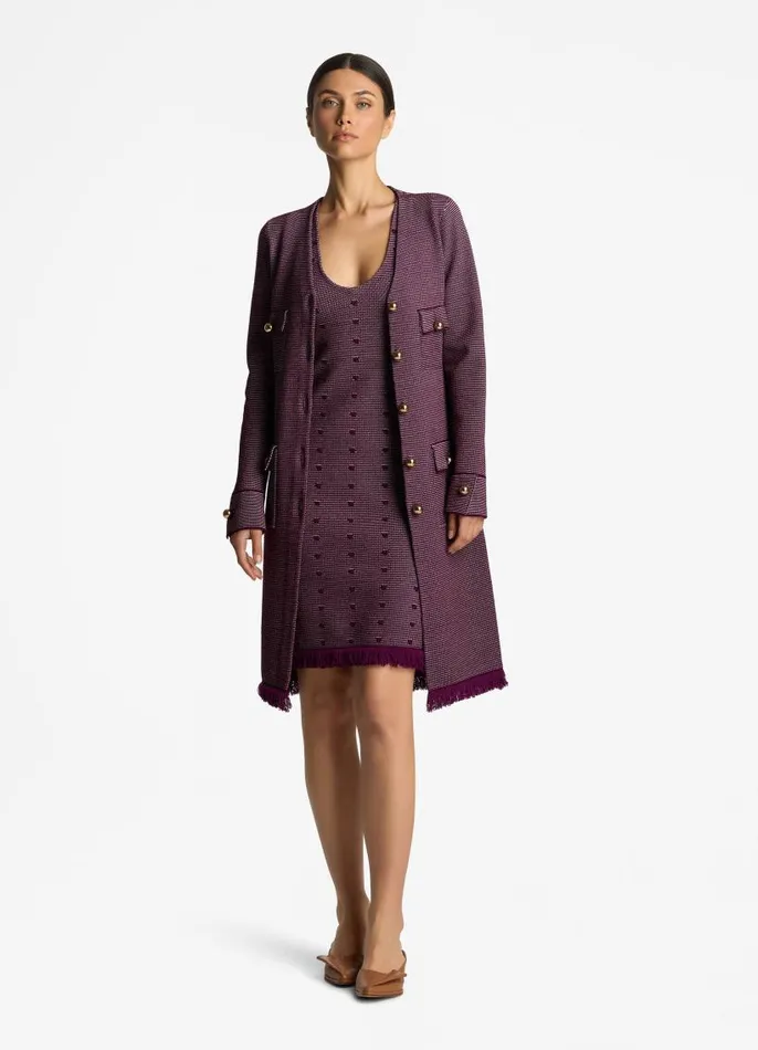 St John Jackets and Coats Women BiTonal Knit Long Jacket Deep Plumamethyst St John Jackets and Coats Women BiTonal Knit Long Jacket Deep Plumamethyst