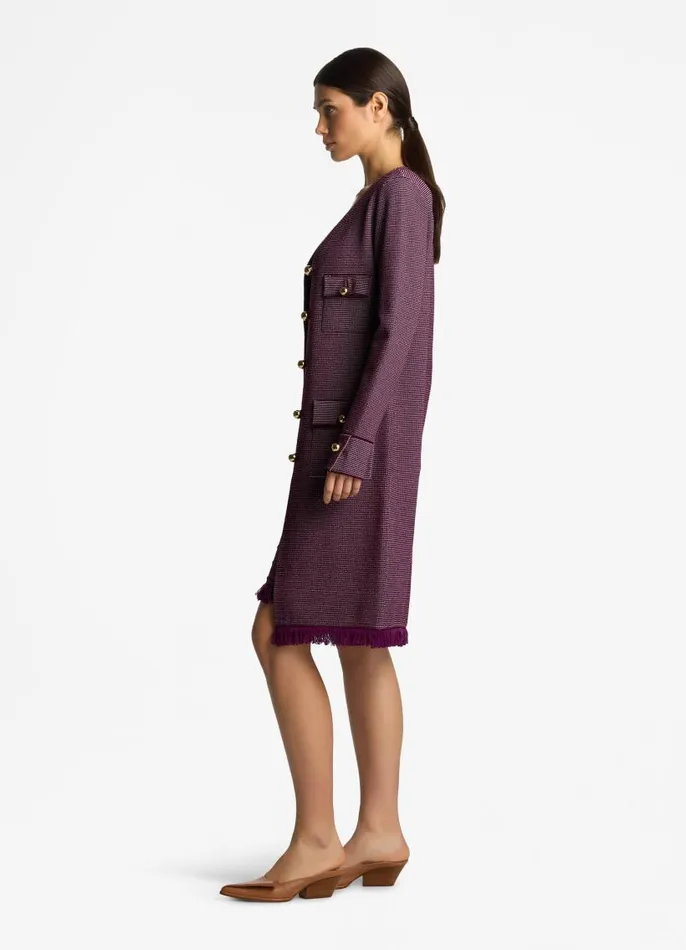 St John Jackets and Coats Women BiTonal Knit Long Jacket Deep Plumamethyst St John Jackets and Coats Women BiTonal Knit Long Jacket Deep Plumamethyst