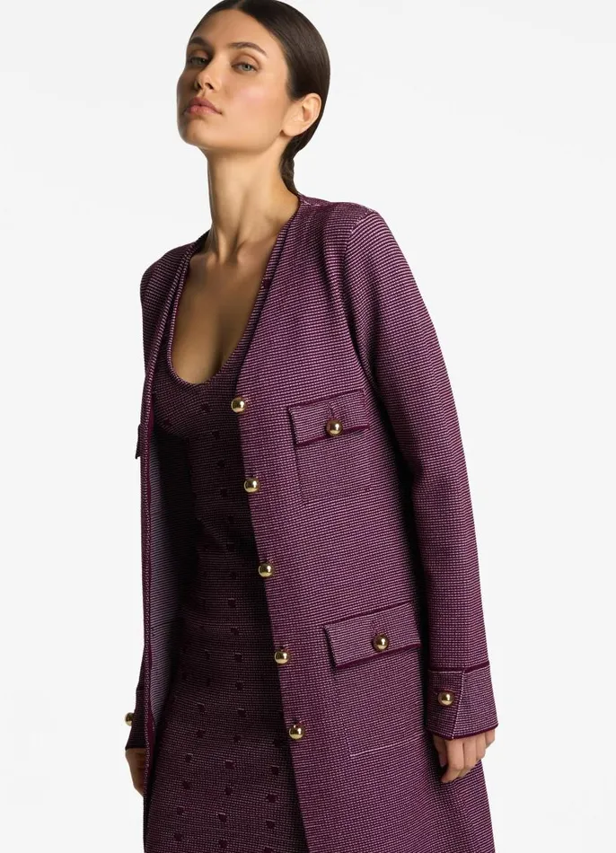 St John Jackets and Coats Women BiTonal Knit Long Jacket Deep Plumamethyst St John Jackets and Coats Women BiTonal Knit Long Jacket Deep Plumamethyst