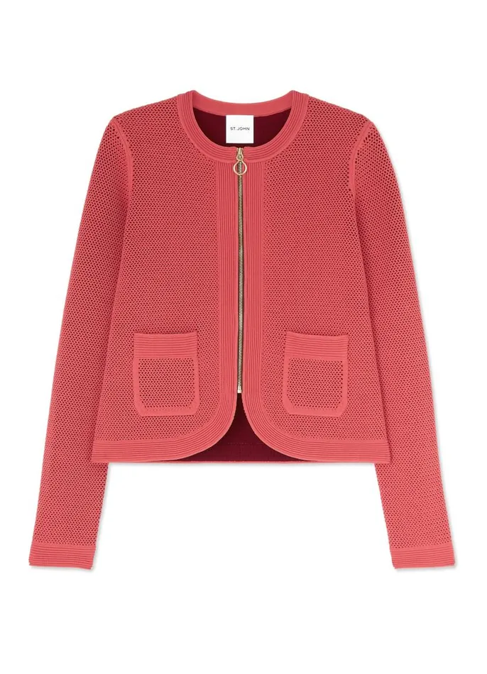 St John Jackets and Coats Women BiTonal Stretch Knit Cardigan Rosedark Claret Multi St John Jackets and Coats Women BiTonal Stretch Knit Cardigan Rosedark Claret Multi