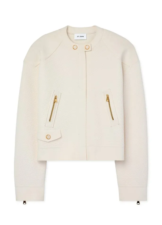 St John Jackets and Coats Women Double Face Pebble Knit Jacket Ecru
